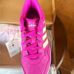 Adidas Women's Hoops 4.0 Fuchsia and Cream Sneakers